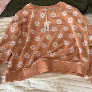 Rylee + Cru Tan and White Floral Sweater